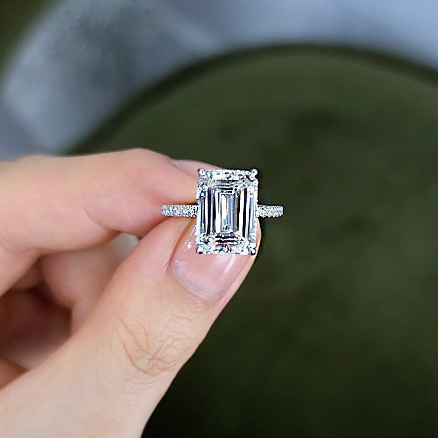 Emerald Cut Engagement Ring on a Pave Setting