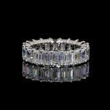 Emerald Cut Eternity Band in Platinum, or 14K Yellow/Rose/White Gold.
4.5cts total weight E/F VVS-VS (lab grown), G/H VVS-VS (natural)