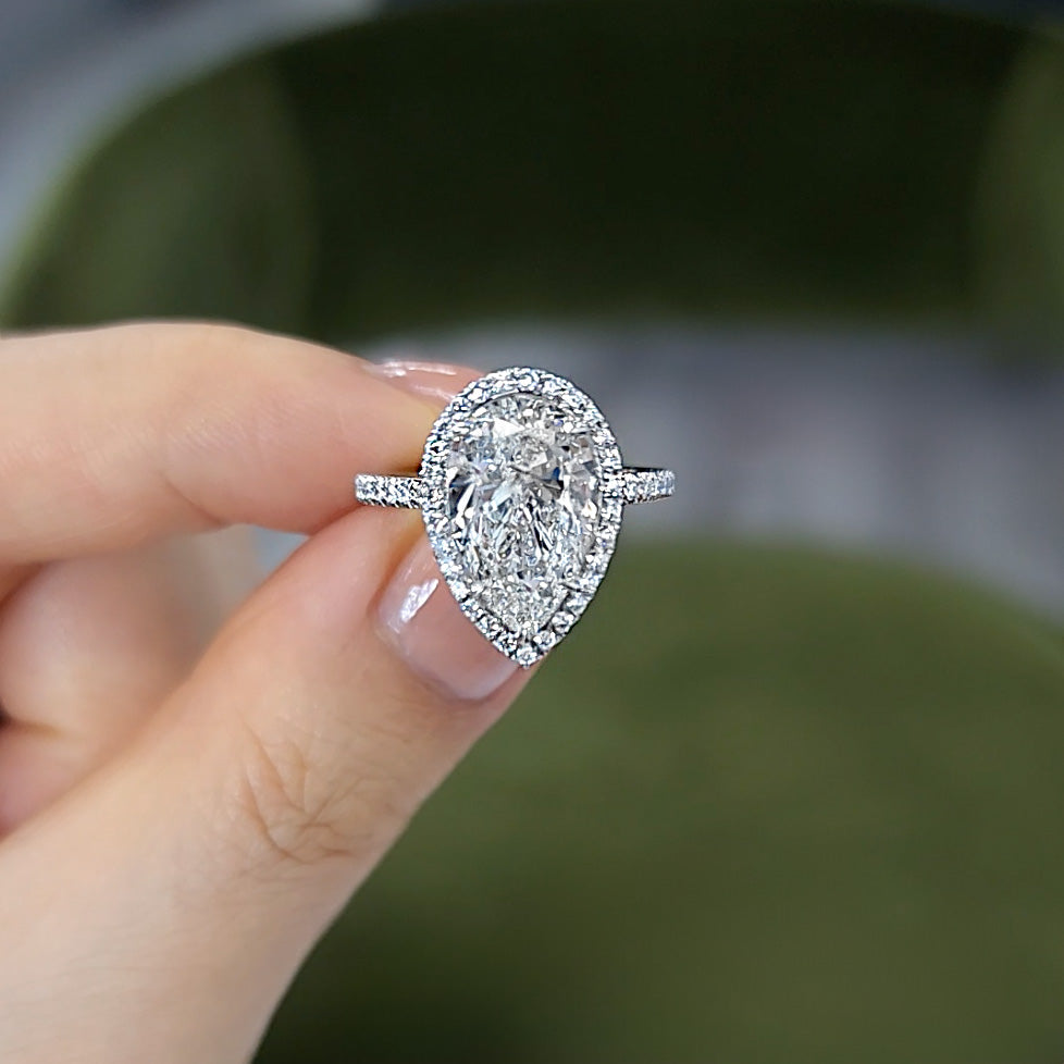 Pear Diamond Halo Pave Engagement Ring