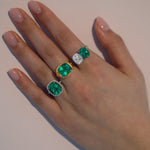 green emerald yellow gold bezel gypsy ring toi et moi lab antique cushion old mine cut colombian emerald halo pave engagement ring