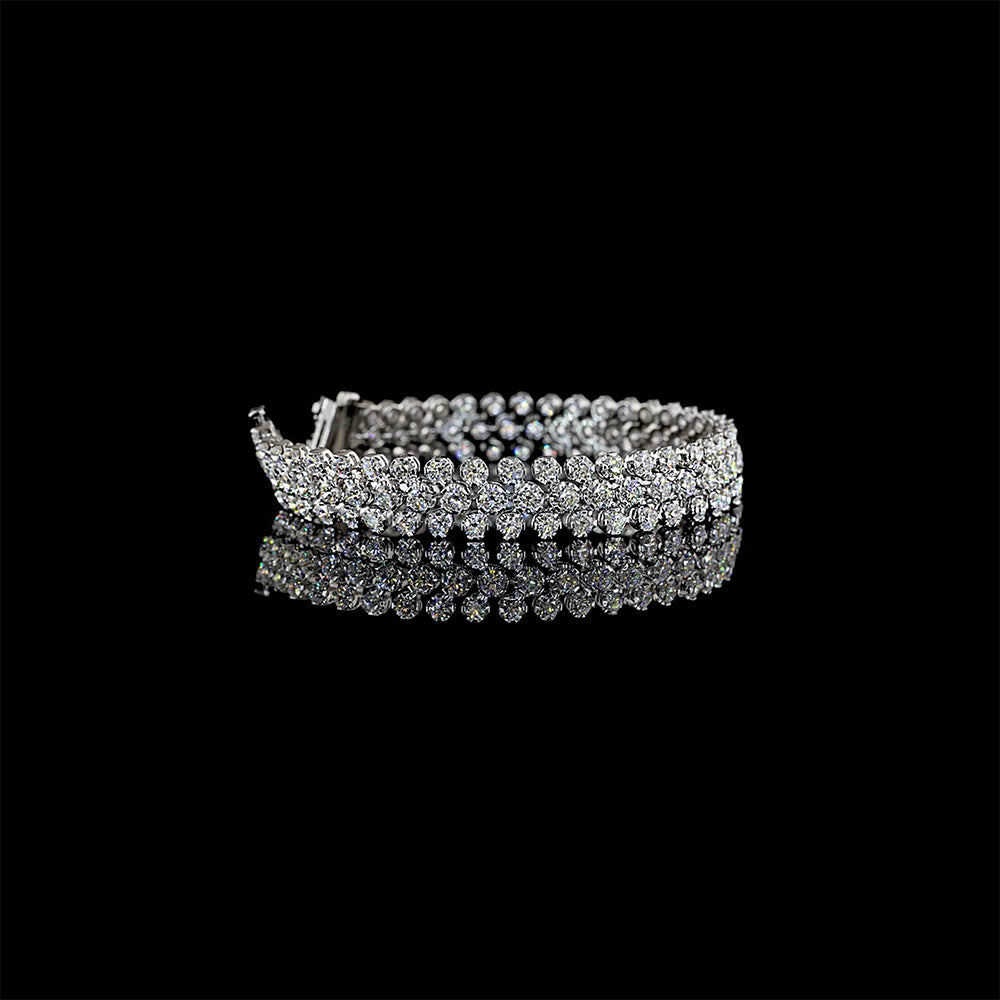 3 Row Cluster Diamond Tennis Bracelet