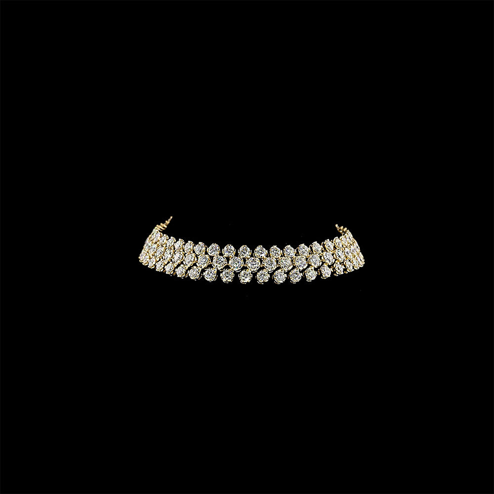 3 Row Cluster Diamond Tennis Bracelet YG