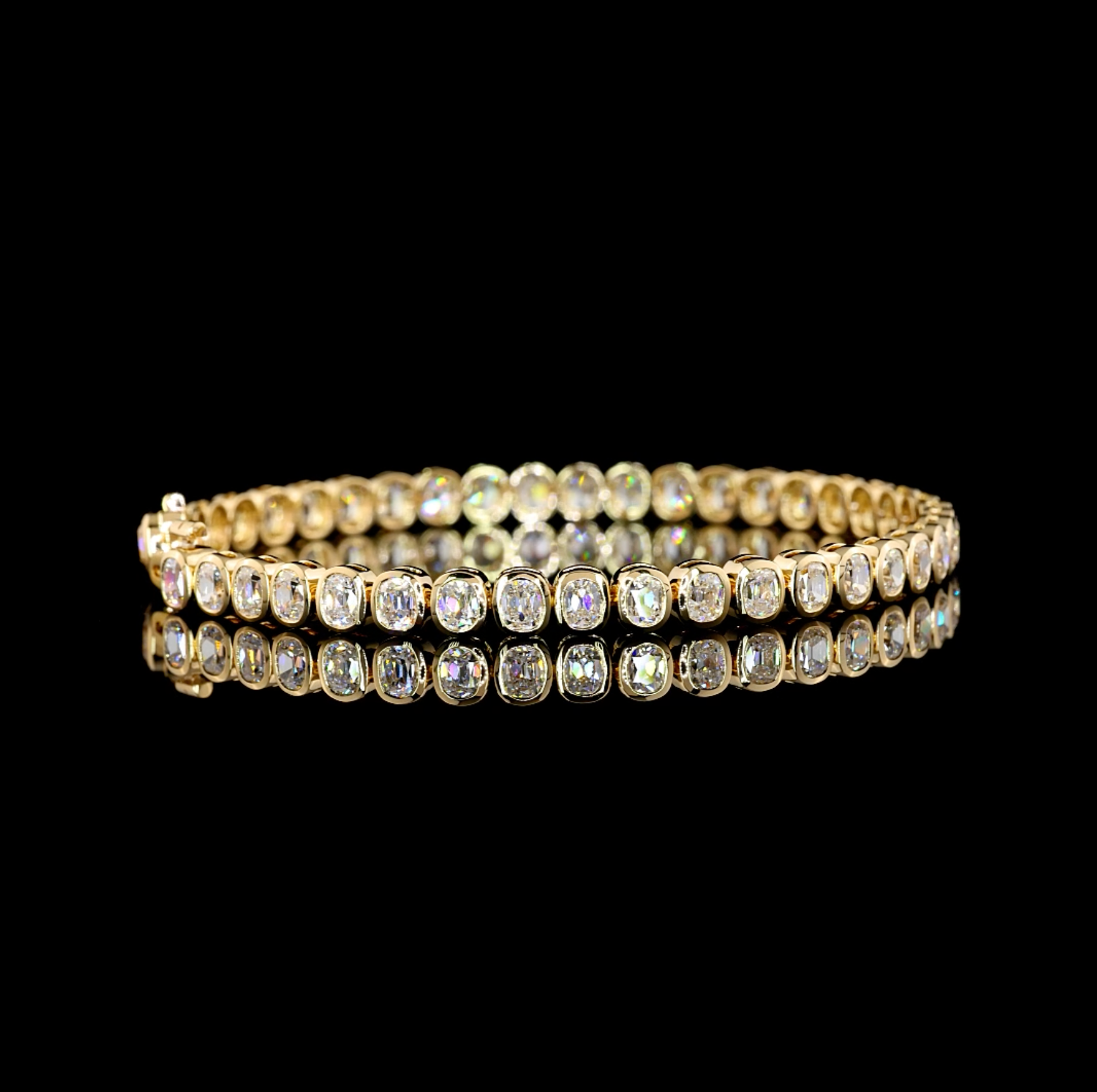 Antique Cushion Cut Yellow Gold Bezel Tennis Bracelet