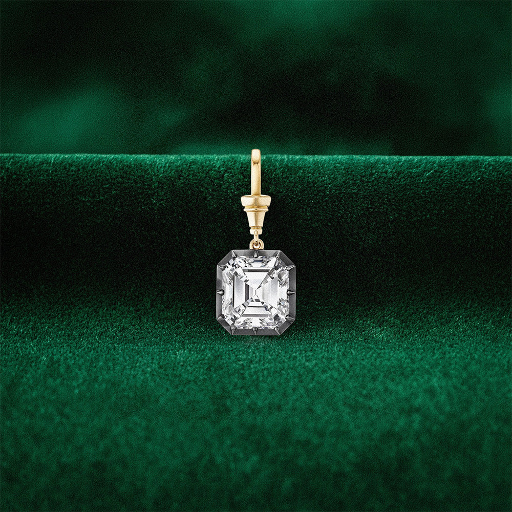 Asscher Cut Lab Diamond Georgian Pendant Necklace 