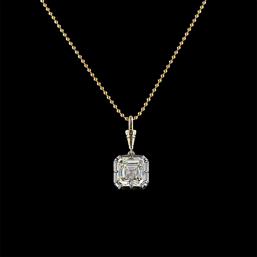 Asscher Cut Lab Diamond Georgian Pendant Necklace