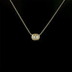 Lab Grown Old Mine cut diamond center stone set east-west on our handcrafted gold cloud bezel setting.