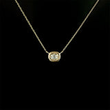Lab Grown Old Mine cut diamond center stone set east-west on our handcrafted gold cloud bezel setting.