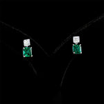 Colombian Emerald and Asscher Cut Lab Diamond Earrings