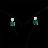 Colombian Emerald and Asscher Cut Lab Diamond Earrings