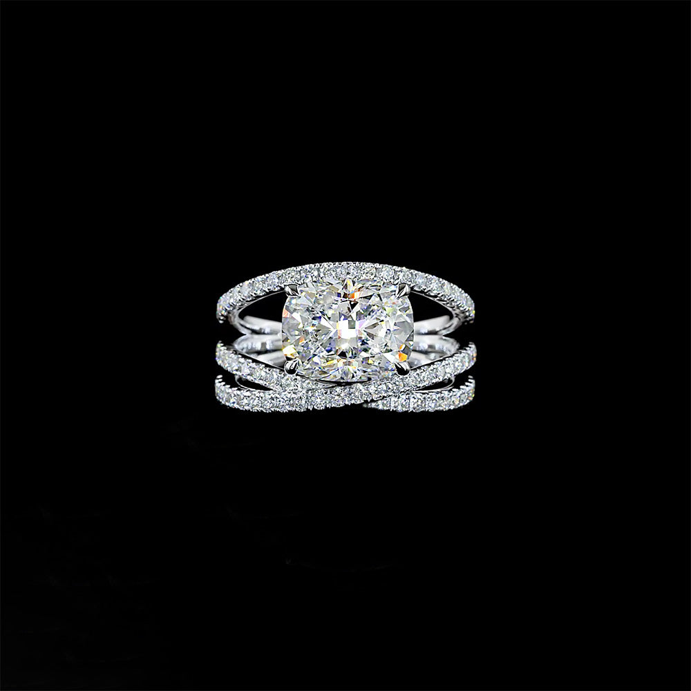 Criss Cross Pave Cushion Cut "One Piece" Diamond Ring
