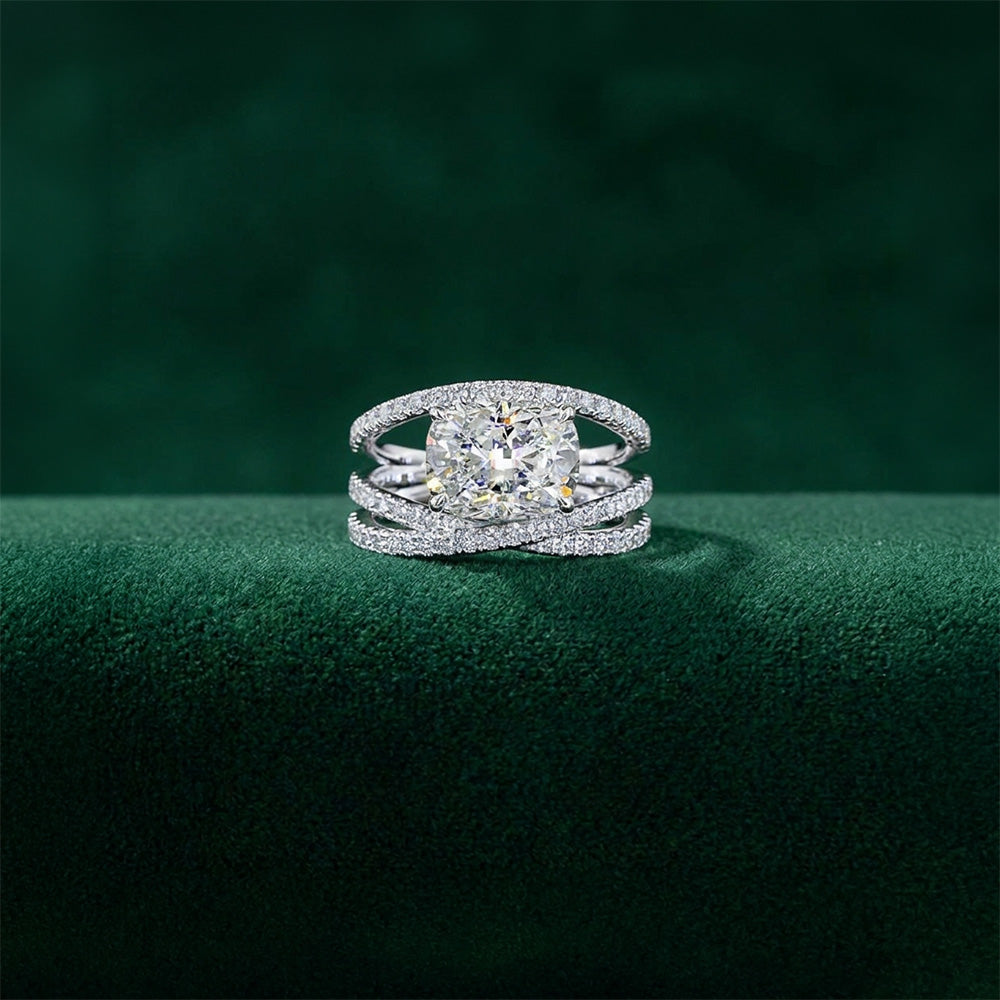Criss Cross Pave Cushion Cut "One Piece" Diamond Ring