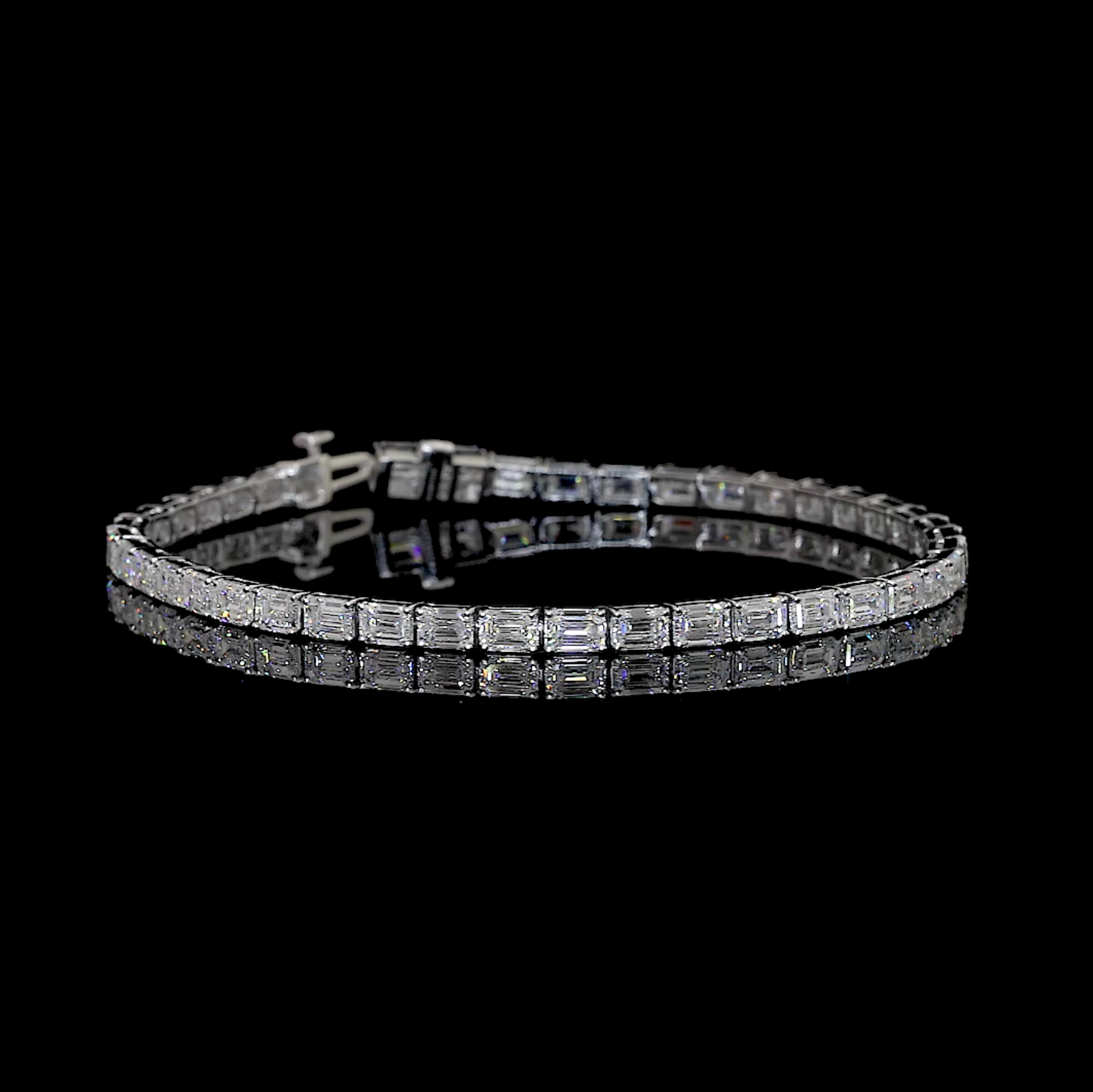 East-West Emerald Lab Diamond Tennis Bracelet in 14k white gold