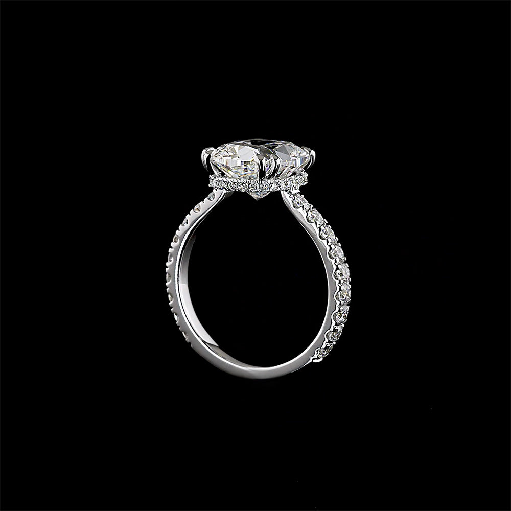 Elongated Cushion Cut Lab Diamond Floating Pave Engagement Ring