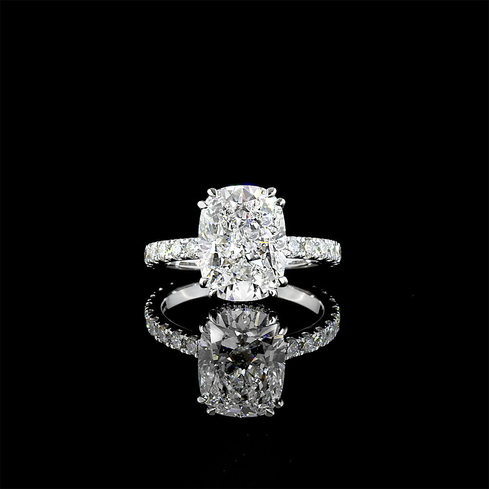 Elongated Cushion Cut Lab Diamond Floating Pave Engagement Ring