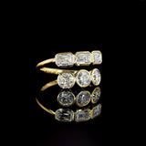 Emerald and Round Diamond Bypass Bezel Ring