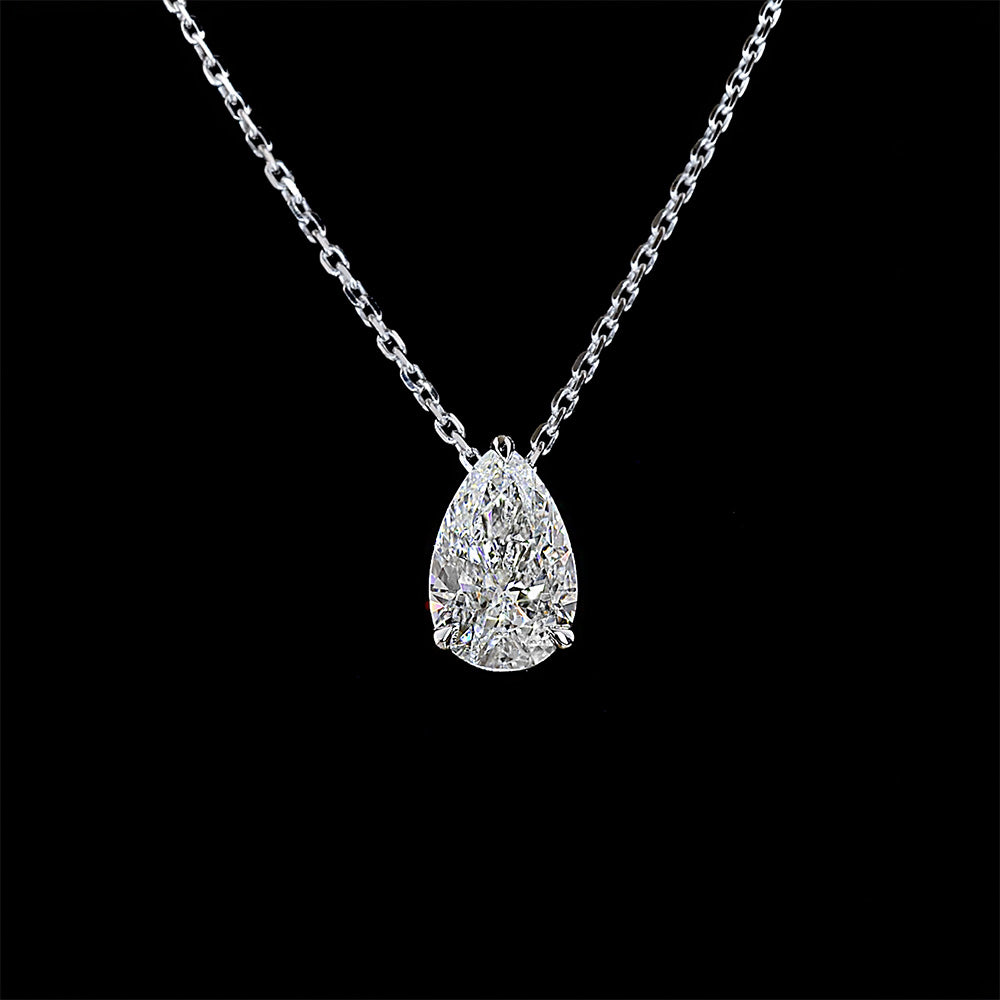 Floating Pear Diamond Slider Charm Necklace