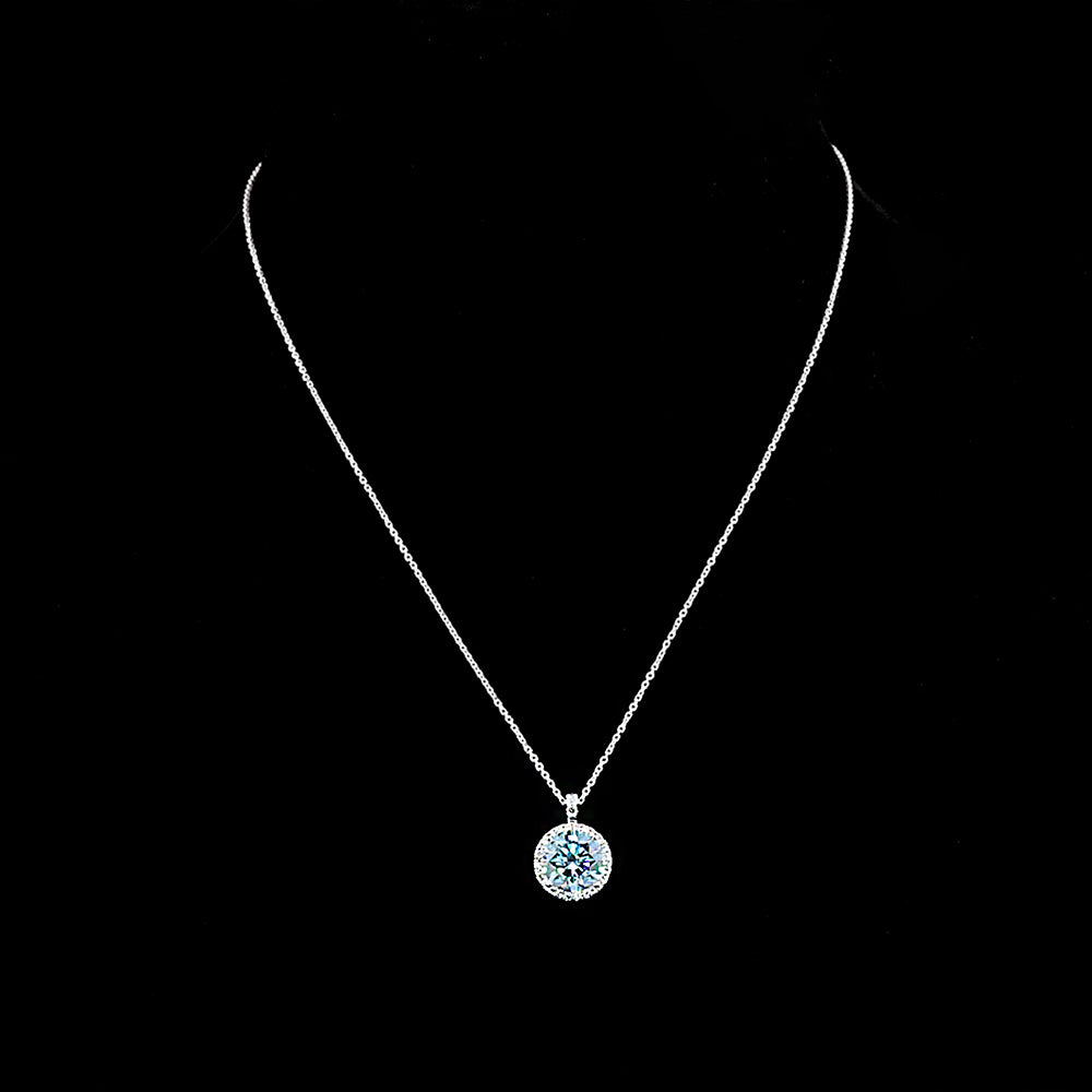 Blue Diamond Pendant Necklace With Diamond Halo with white gold chain