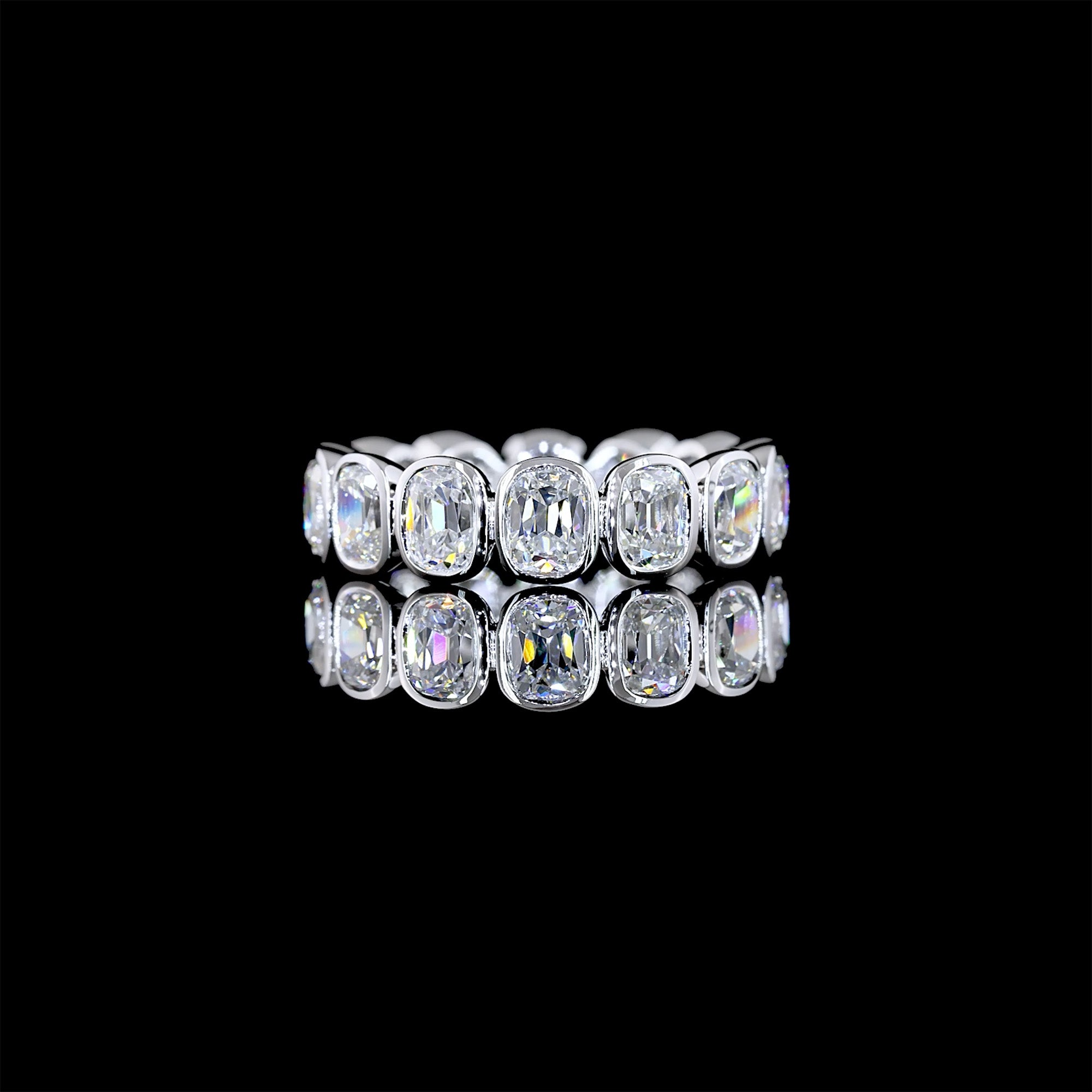 Lab Grown Old Mine Cut Bezel Eternity Band WG