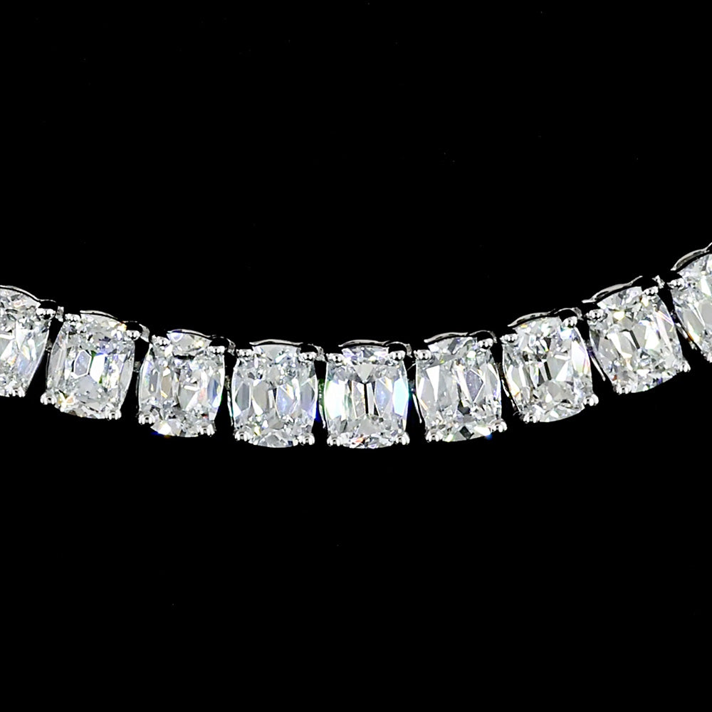 Elongated Antique Cushion cut diamond tennis necklace E/VS1 14k white gold