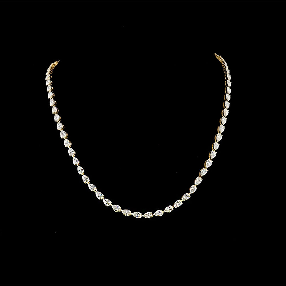 Lab Grown Pear Diamond Tennis Necklace in 14k yellow gold 10ct