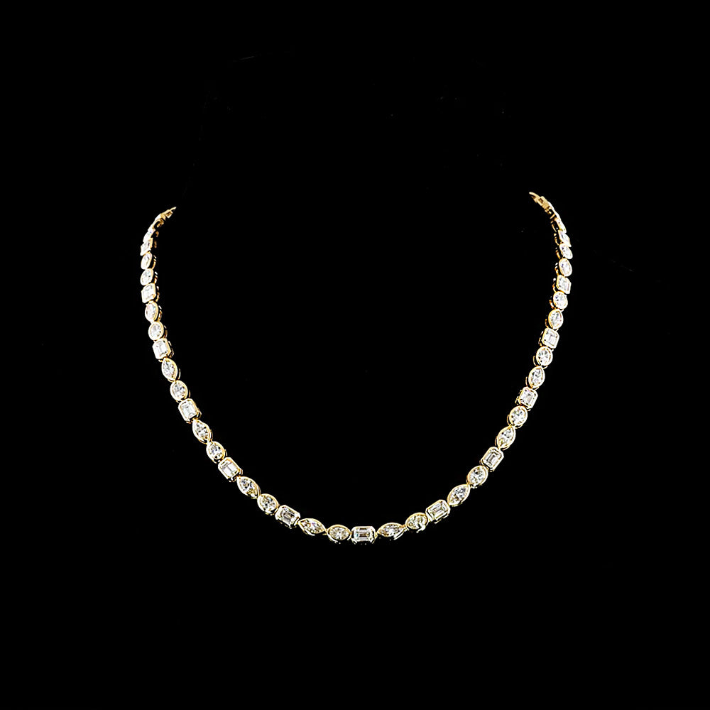 Mixed Shape Lab Diamond Bezel Tennis Necklace in 14k yellow gold