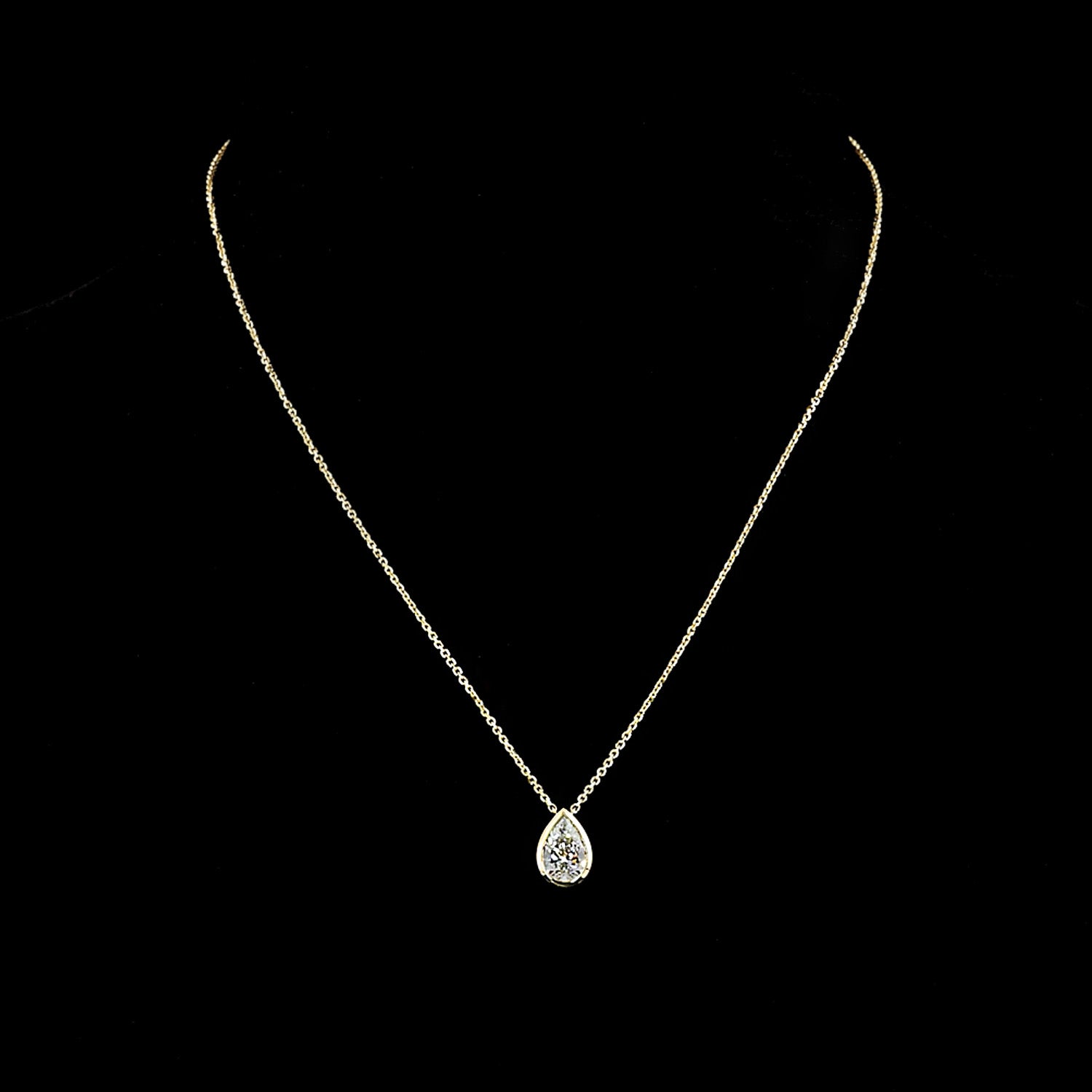 Pear Diamond Necklace in gold bezel and chain