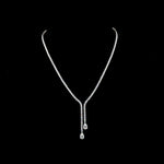 Lab Grown Pear and Round Brilliant cut diamond lariat tennis necklace.

10.50cts total weight, 191 diamonds

E/F VVS-VS1

14K White Gold