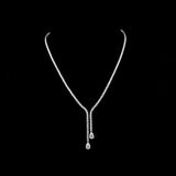 Lab Grown Pear and Round Brilliant cut diamond lariat tennis necklace.

10.50cts total weight, 191 diamonds

E/F VVS-VS1

14K White Gold