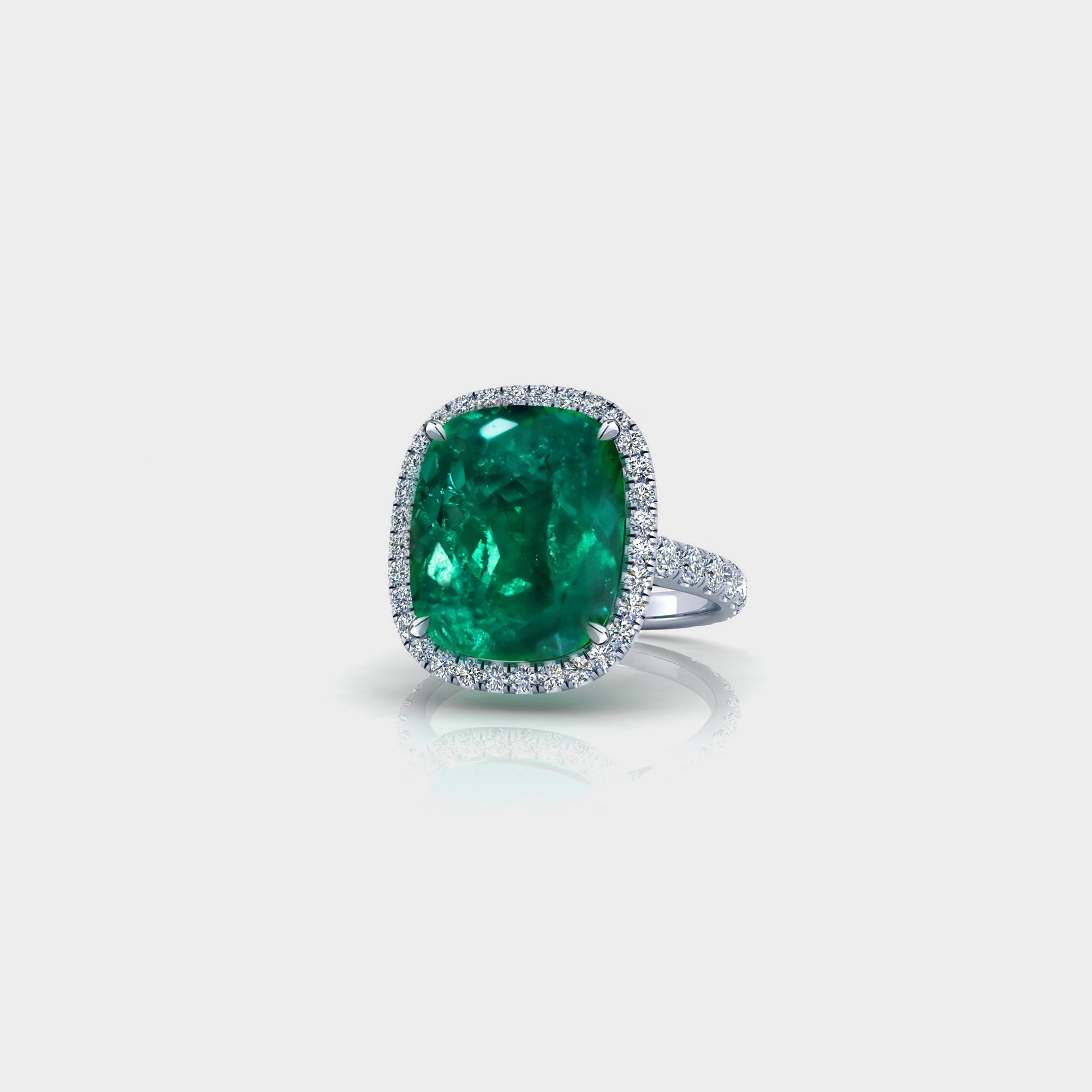 lab emerald diamond halo pave ring