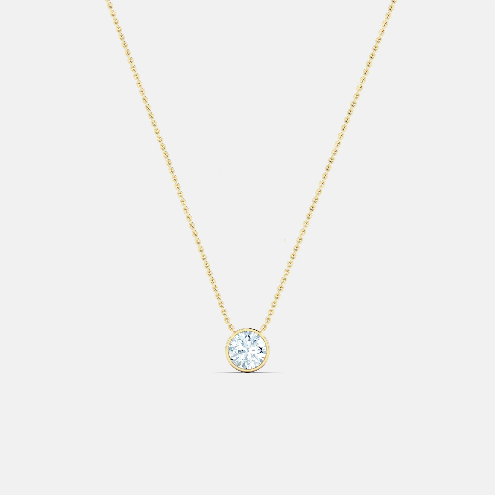 lab diamond bezel necklace yellow gold