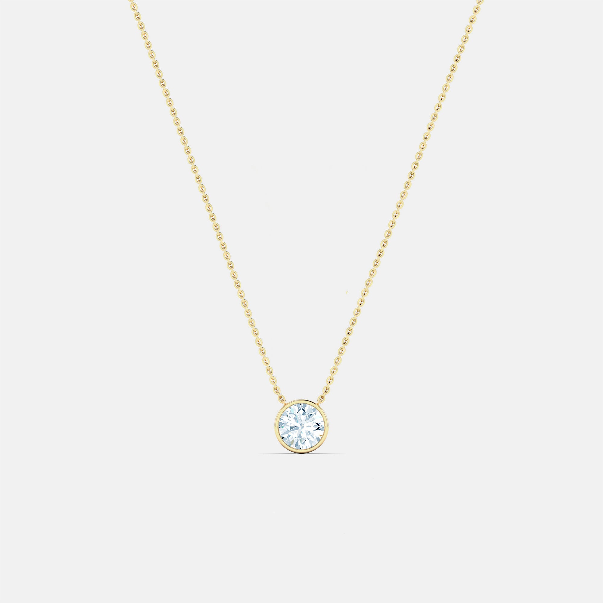 lab diamond bezel necklace yellow gold