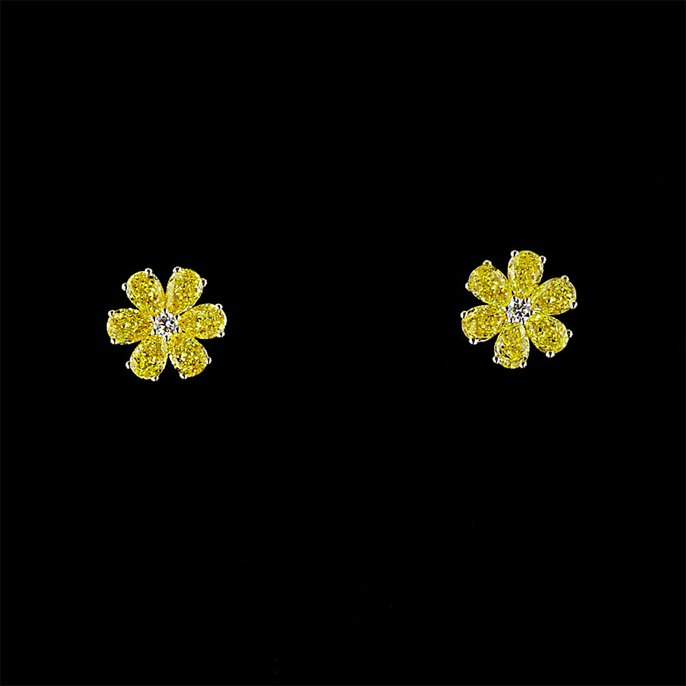 Yellow Diamond Daisy Stud Earrings