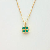 Green Emerald Clover Bezel Pendant Necklace