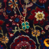 Green Emerald Clover Bezel Pendant Necklace