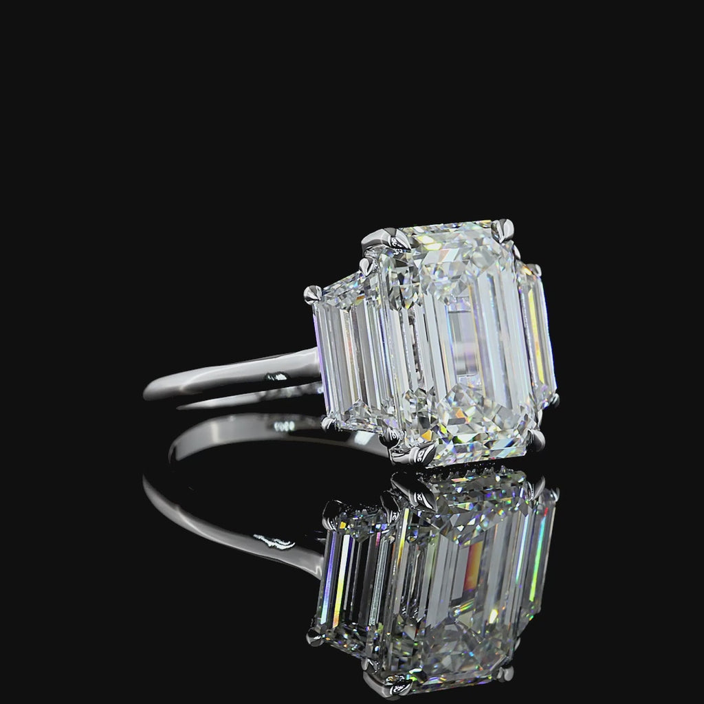 Emerald Cut 3 Stone w/ Trap Side Stones
