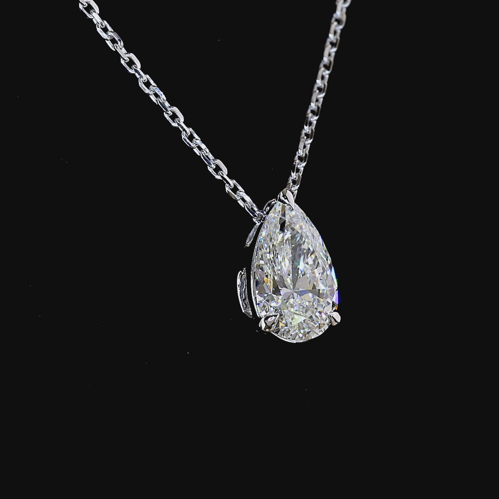 Floating Pear Diamond Slider Charm Necklace