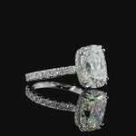 Elongated Cushion Cut Lab Diamond Floating Pave Engagement Ring