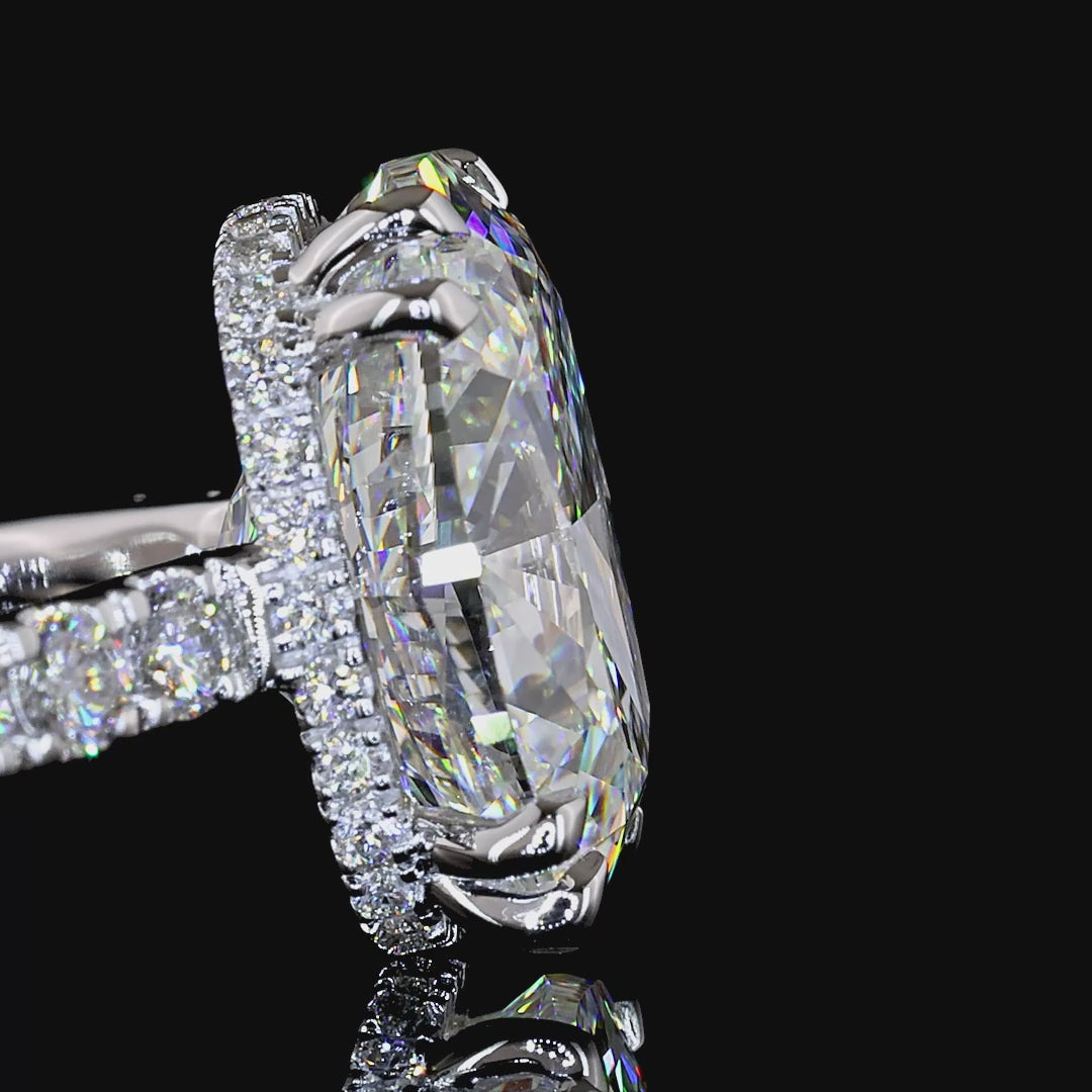 Elongated Cushion Cut Lab Diamond Floating Pave Engagement Ring