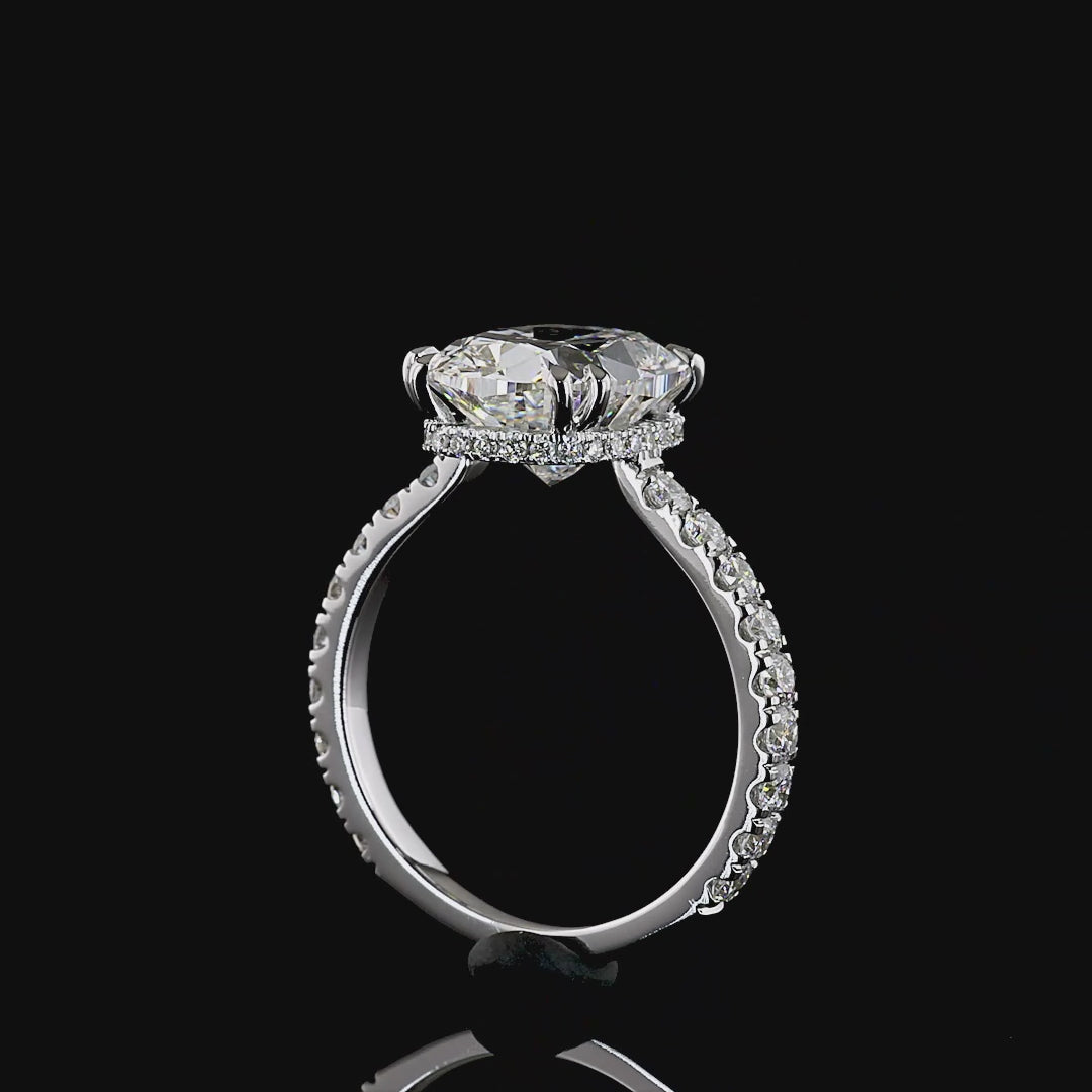 Elongated Cushion Cut Lab Diamond Floating Pave Engagement Ring